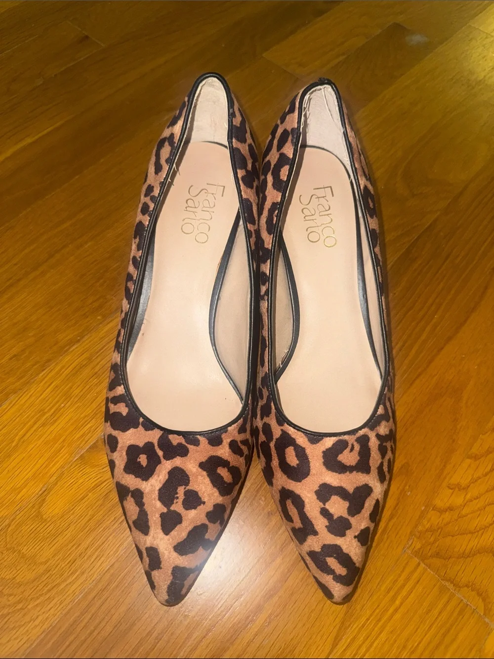 Franco Sarto Leopard Print Pointed Block Heel Pumps - Brown & Black
